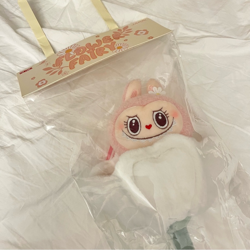 Labubu pink mokoko flower fairy plush